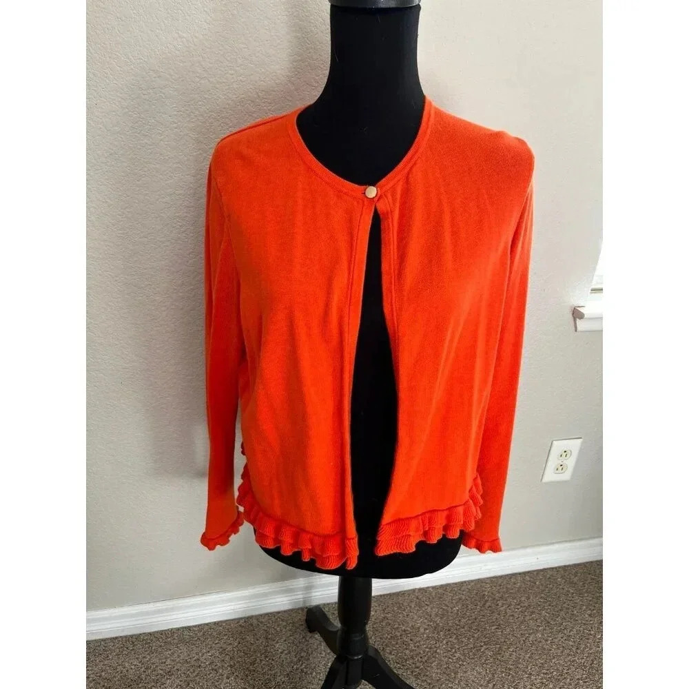 Charter Club Women’s Orange Ruffle Sweater Size Large